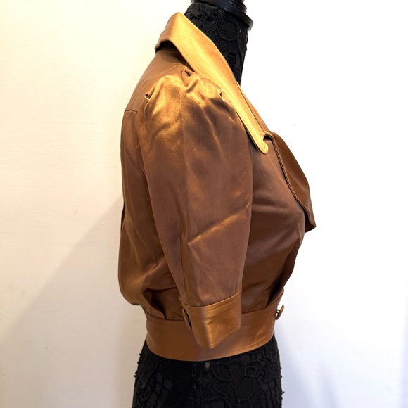 French Connection silky polished cotton blend short sleeve crop jacket - Picture 2 of 7